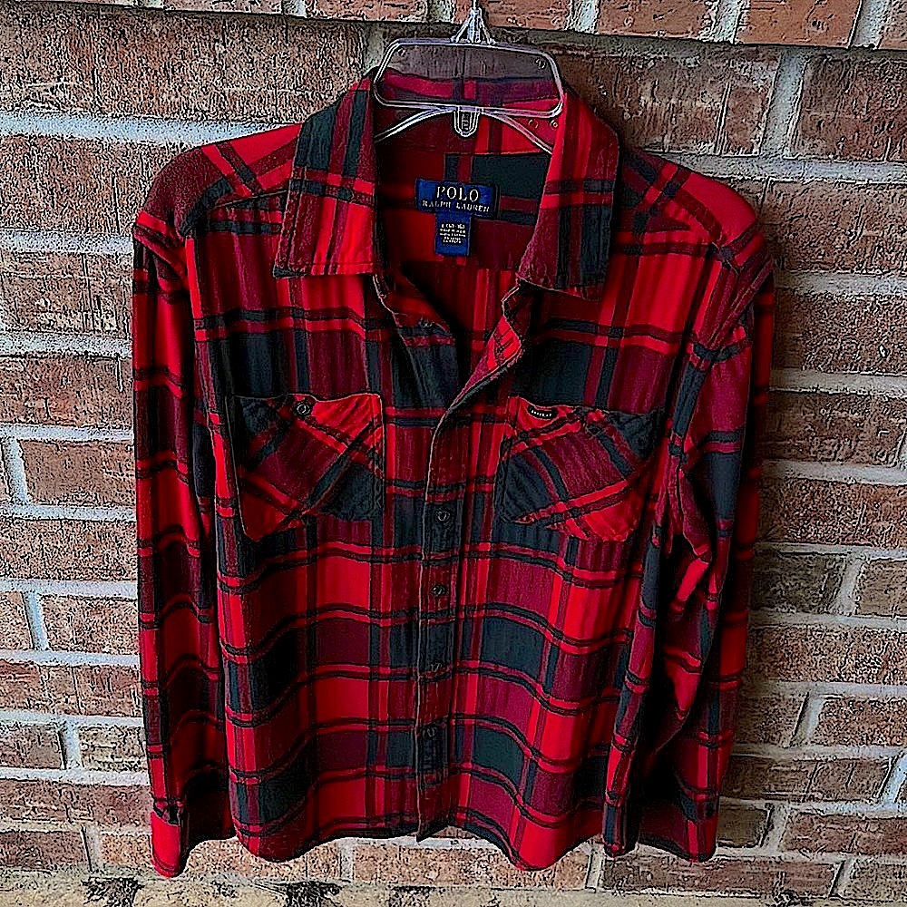 Polo Girls 14/16 Red & Black Plaid soft cotton button down shirt